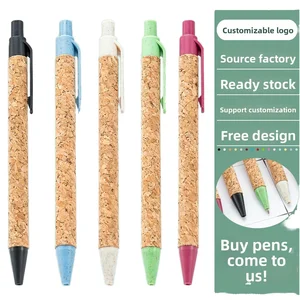 Wholesale New Wood Grain Plastic Ballpoint Pen Wheat Straw Cork Retractable Logo Pen for Gift & Promotional Advertising