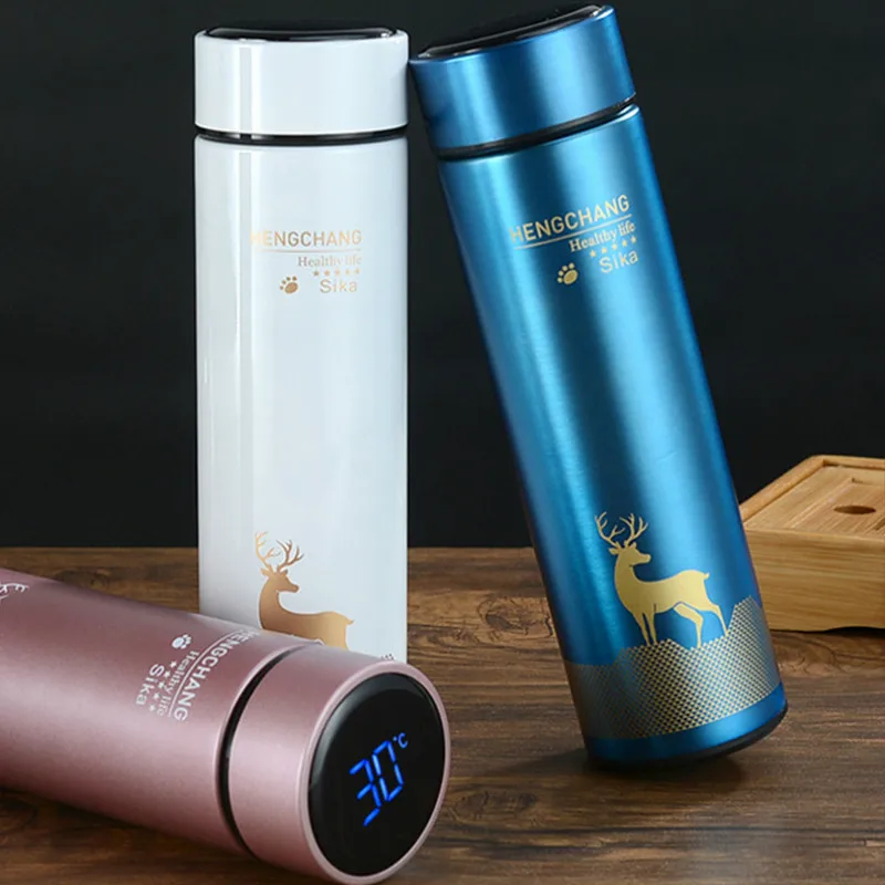 500ml Elk Vacuum Flask With Temperature Display Lid 304 Stainless Steel Smart Business Custom Gift Water Bottle