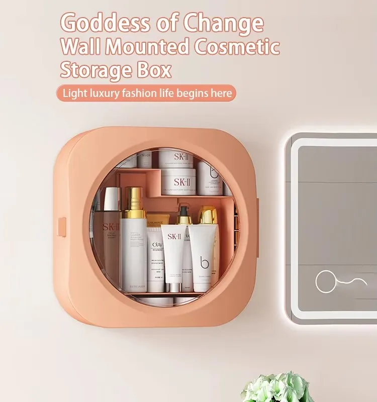 Drill-free Easy Install Bathroom Makeup Holder Waterproof Wall Hanging Cosmetics Organizer Bathing Products Storage Box factory