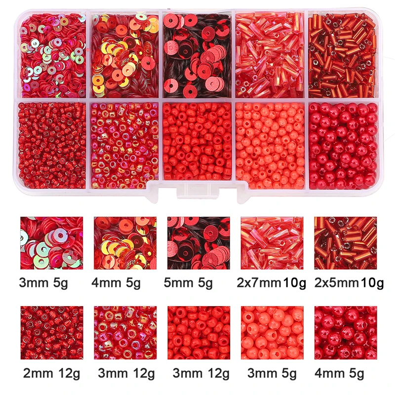 Wholesale 12 Colors Mix Seed Sequins Imitation Pearl Beads Kit Box For