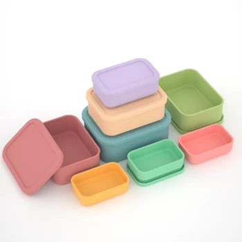Factory Wholesale BPA Free Large Capacity Rectangle Silicone Food Container Portable Kids Bento Lunch Box Heatable Feature