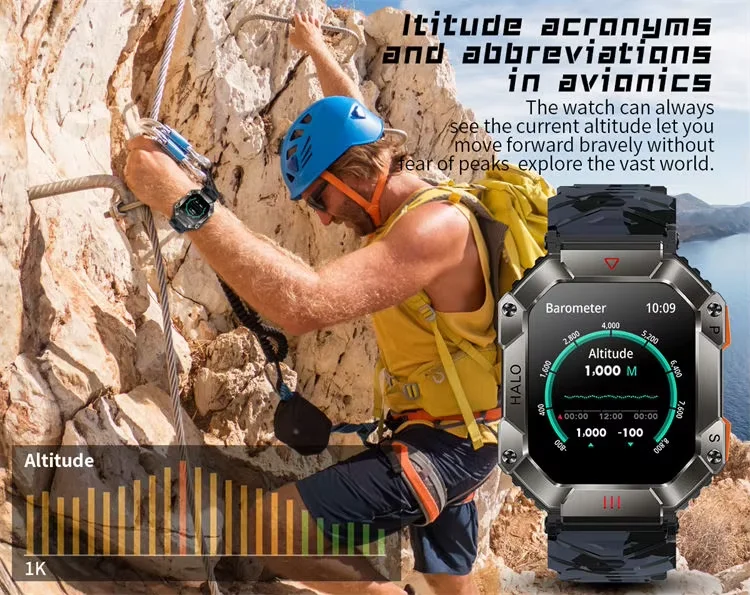 Smart Watch KR80 Men Outdoor Sports Fitness Tracker BT Call Music 2inch Screen Compass 650mAh Large Battery Smartwatch