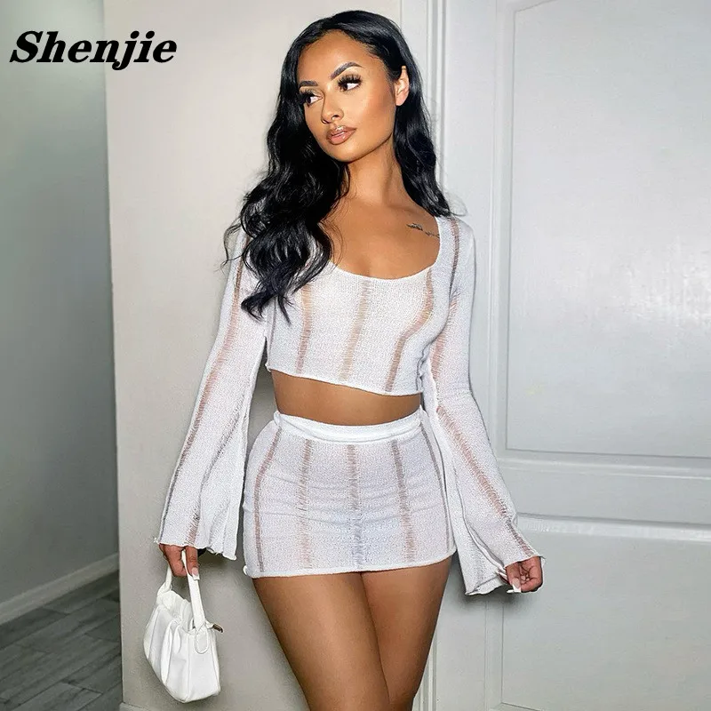 Crochet 2 Two Piece Sets Womens Outfits Skirts Sets Knit Summer Beach  Holiday Outfits Woman Long Sleeve Crop Top And Mini Skirt - Buy Skirt Two  Piece Set,Dress Sets,Matching Sets Product on