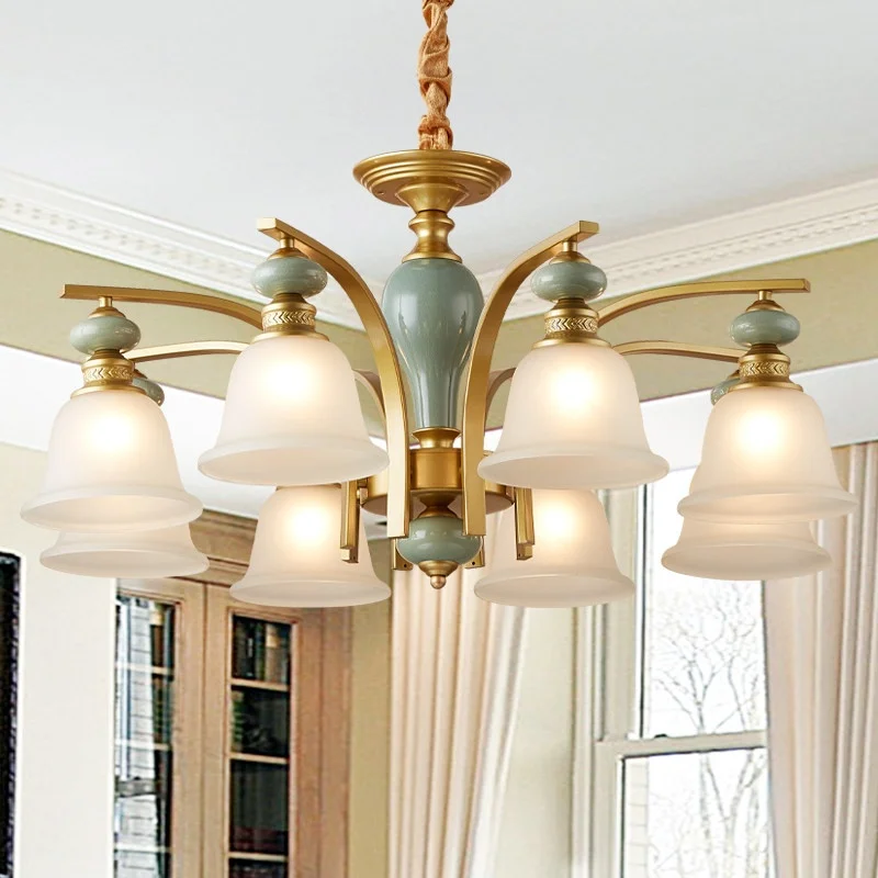 Retro-Luxus-Leuchter im europäisch-amerikanischen Stil, LED-Leuchte aus Eisen, Glas und Keramik, zweckmäßige Hänge- oder Saugmontage, 5-Jahres-Garantie für das Arbeitszimmer