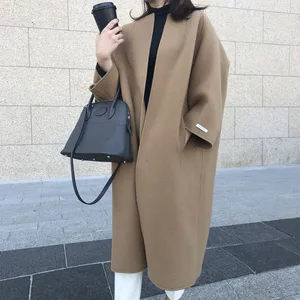 Wholesale 2026 Autumn and Winter New Style Literary Coat Temperament Coat Long Solid Color Fashion Temperament Straight Jacket
