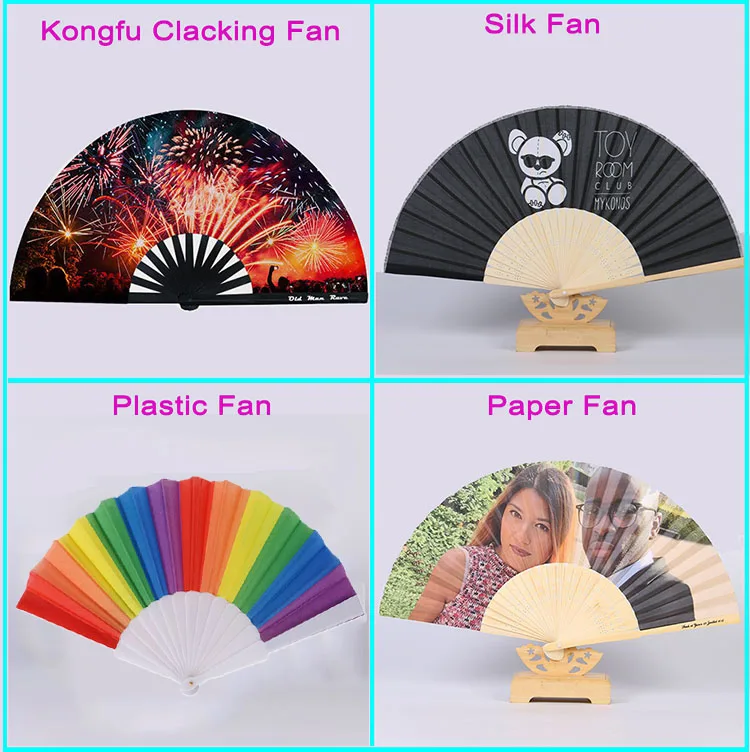 Custom Printed Large Kongfu Nylon Folding Hand Fan For Night Party Club