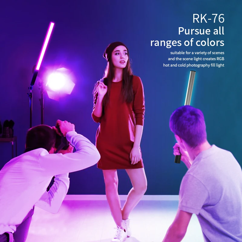 RK-76 алюминиевый LED тубусные лампы постоянного ручной открытый RGB LED заполняющий свет палка прямая трансляция видео световая палочка с дистанционным управлением