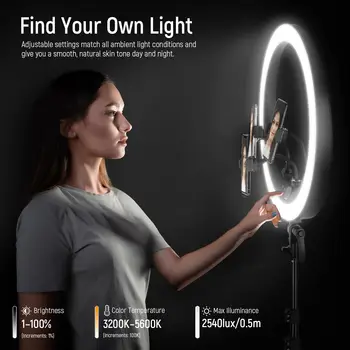 NEEWER Ring Light RP19H 19 Inch with Stand and 3 Phone Holders, Upgraded 2.4G and Touch Control, Smooth Dimming at 1%, 42W CRI detail image