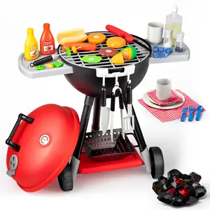 EPT 34 Pcs BBQ Play Grill Kitchen Toy Set Barbecue Cooking Play Set With Realistic Light Sound for Kid