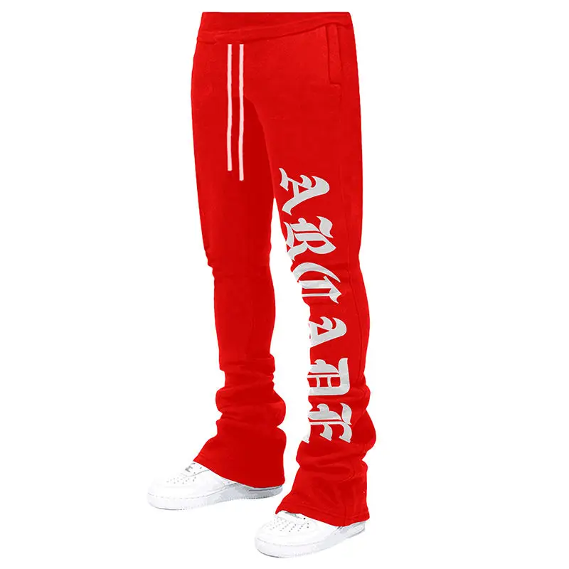 Custom puff print stack sweatpants drawstring trousers cotton french terry joggers men stacked sweat pants