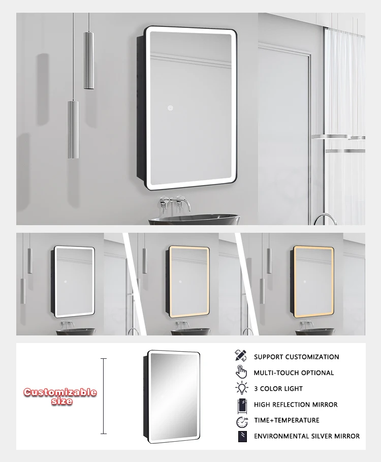 product luxury bathroom led mirror cabinets lighting aluminum alloy bathroom medicine cabinet with mirrored door-4