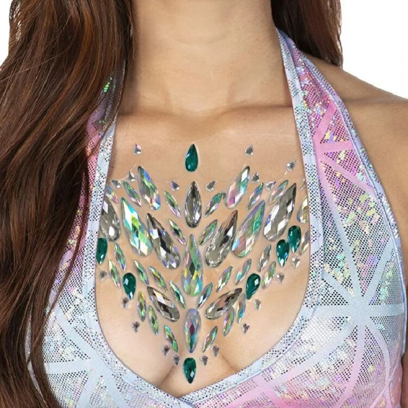 RHINESTONE BODY JEWELS CHEST FESTIVAL WOMEN STARS GEMS GLITTER BOOBS  CRYSTAL 