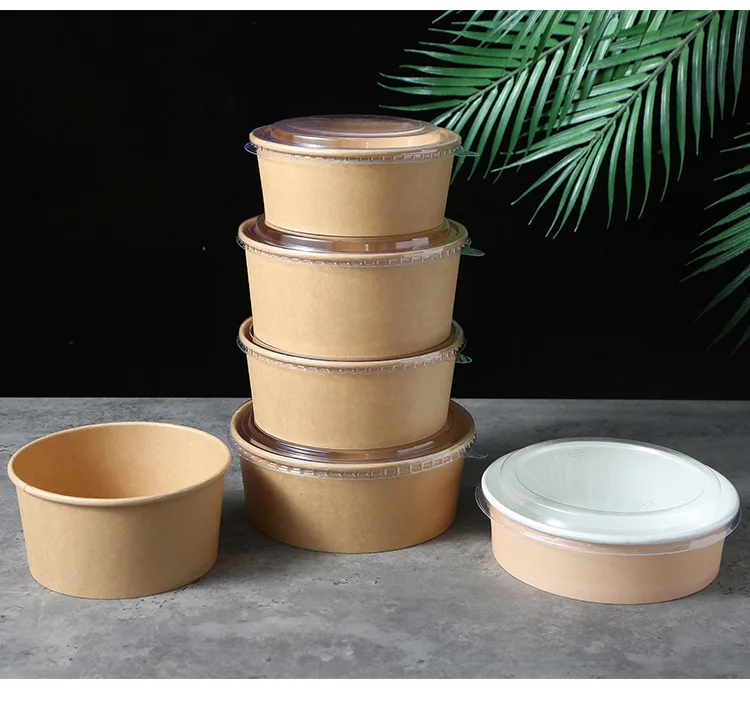 Biodegradable Disposable Kraft Paper Lunch Salad Bowl Convenient Take ...