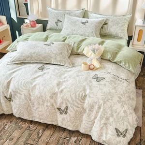 Soft Breathable 100% Polyester Woven Light Luxury Duvet Cover Set Plant Printed Floral Design Eco-Friendly Home Bedding Sets