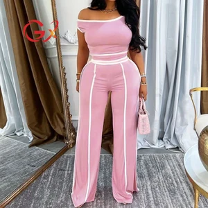 GX3532 Fashion Summer Women Clothing Boutique Street Wear Sleeveless Color Patchwork Tops and Wide Leg Pant 2 Piece Set