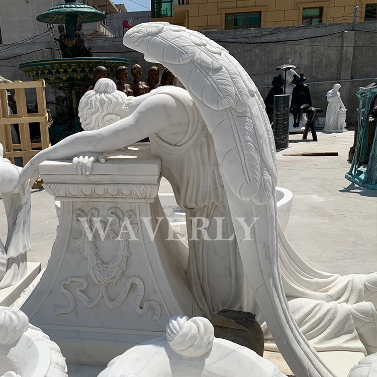 Outdoor Large Marble Cemetery Weeping Angel Sculpture Cemetery Angel