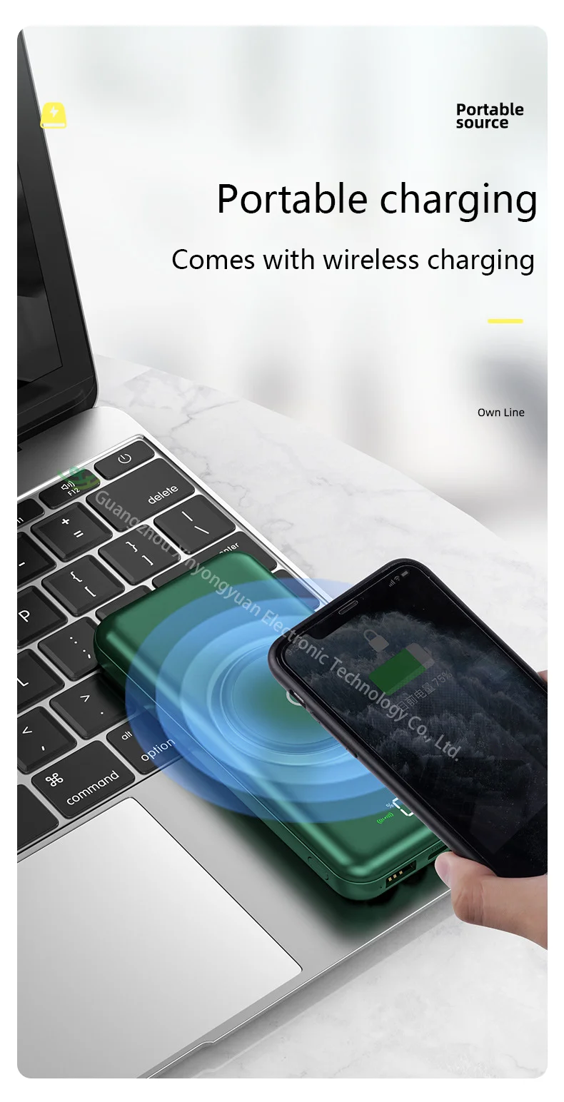 Wireless Power Bank with Cable and 10000 Mah Big Capacity Quick Charge