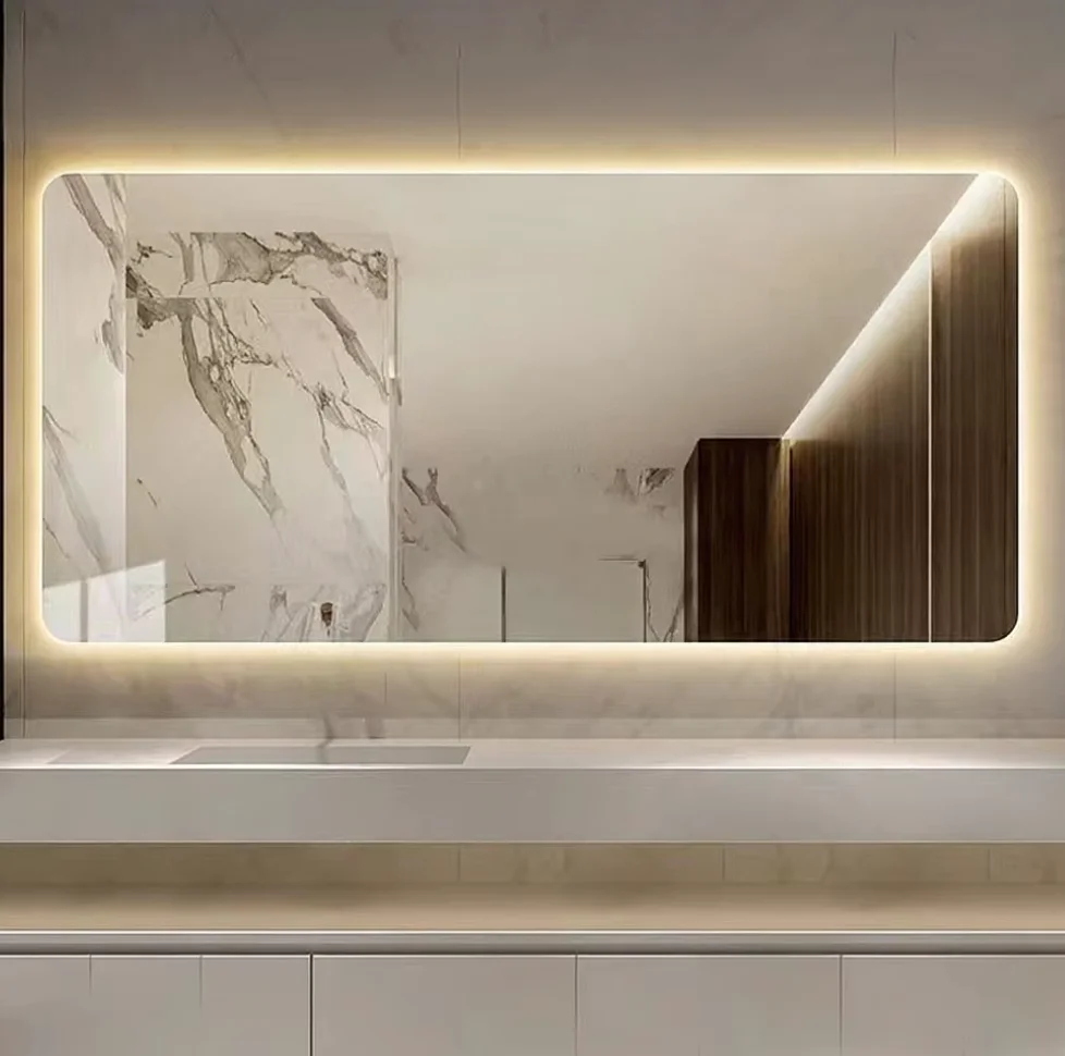 Rectangle Bathroom Mirror LED Dimmable Touch Control Anti-Fog Wall Mounted Vanity Mirror with LED Lighting Hotel Modern