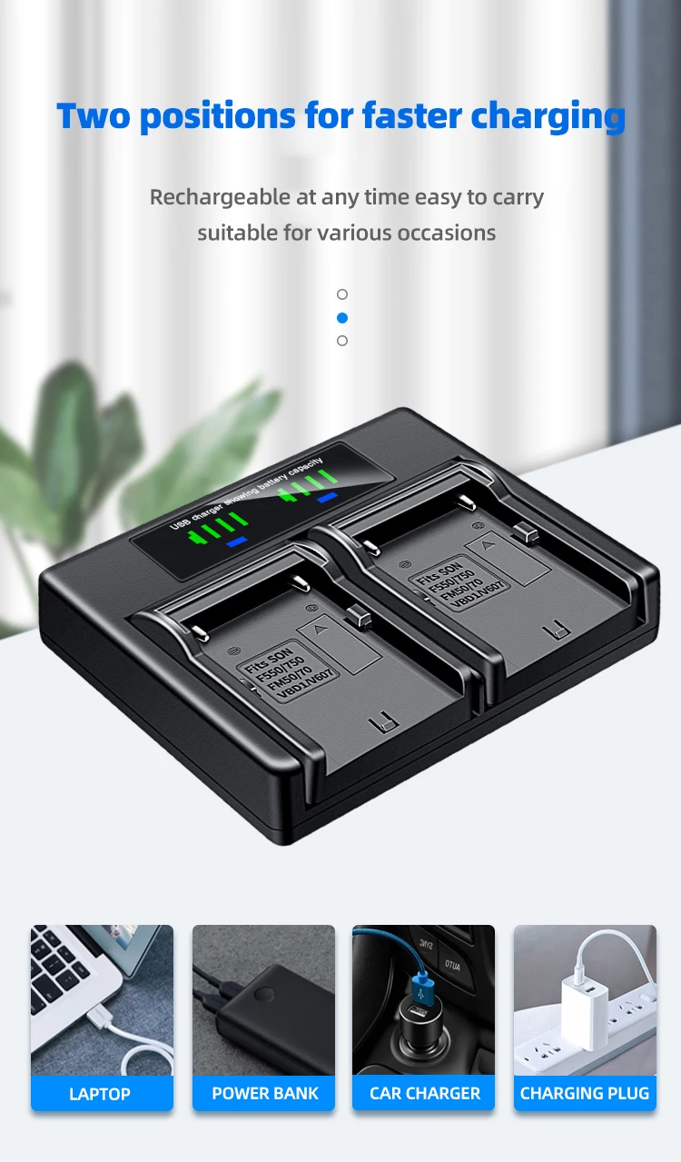 New Suitable for Sony NP-F970 NP-F960 F970 F960  Dual Battery Charger Camera Battery Type-c+USB Dual Charge factory