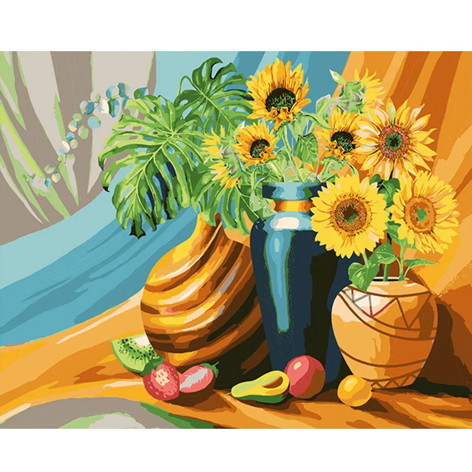 Painting by Number for Adult Kits Sunflower Drawing by Numbers on Canvas Picture for Home Decoration 40x50cm/16x20inch