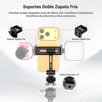 NEEWER Universal Soporte Mvil Stand Holder con Zapata Fra, Rosca 1/4", 360° Giro 180° Inclinacin 3 Eje Adaptador Trpode detail image
