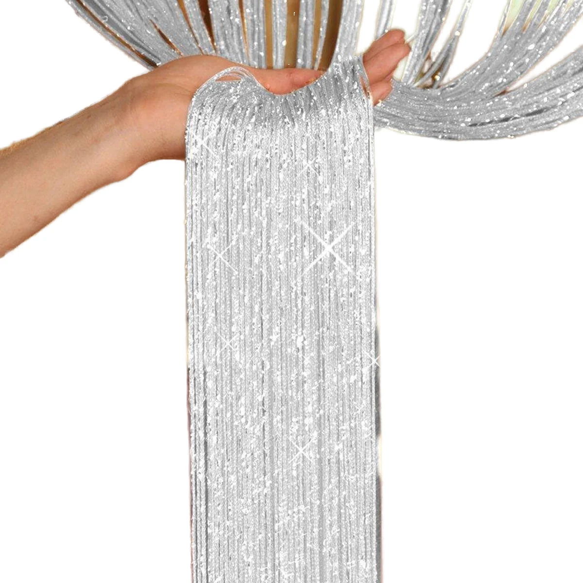 Elegant glittering beaded curtain with tassels – crafted from polyester fabric, perfect as a window decoration for home interiors, weddings, and other special occasions.