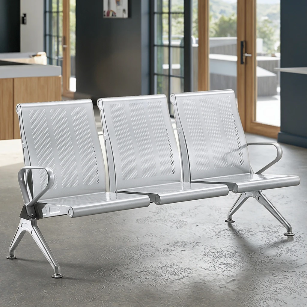 Stainless Steel Modern Hospital Chair with Durable Eco-Friendly Design Foam Cushion MDF Panel Fixed Base for Commercial Use 4