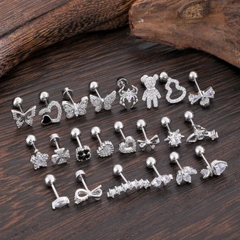 Set of 10 Cartilage Mid Helix Tragus Conch Earrings 20g Hypoallergenic Surgical Stainless Steel Zircon Women's Piercing Jewelry