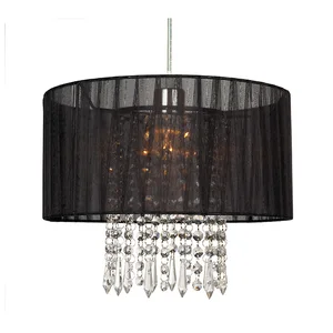 Small Black Crystal Led Circle Ceiling Light Fixtures Silk Round Pendant Light Modern for Kitchen Island Bedroom Decor Lighting