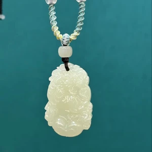 Natural Nephrite Twelve Chinese Horoscope Jade Tiger Guardian Pendant Necklace Rope Chain Trendy Gift