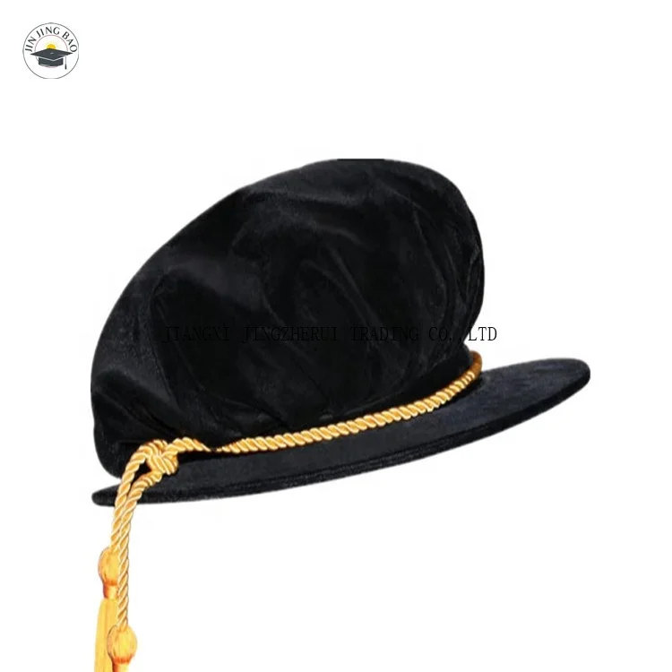 Factory Custom Doctoral  Velvet Tams With Gold Cords Doctoral Tudor Bonnets Doctoral Graduation Cap With Masters Graduation Gown