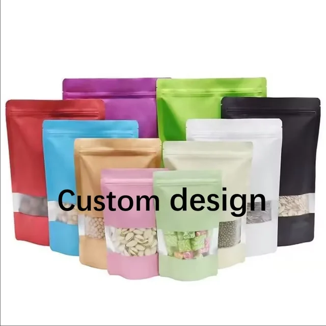Fast shipping white kraft paper doypack dry fruit packaging ziplock spices nuts packaging bags