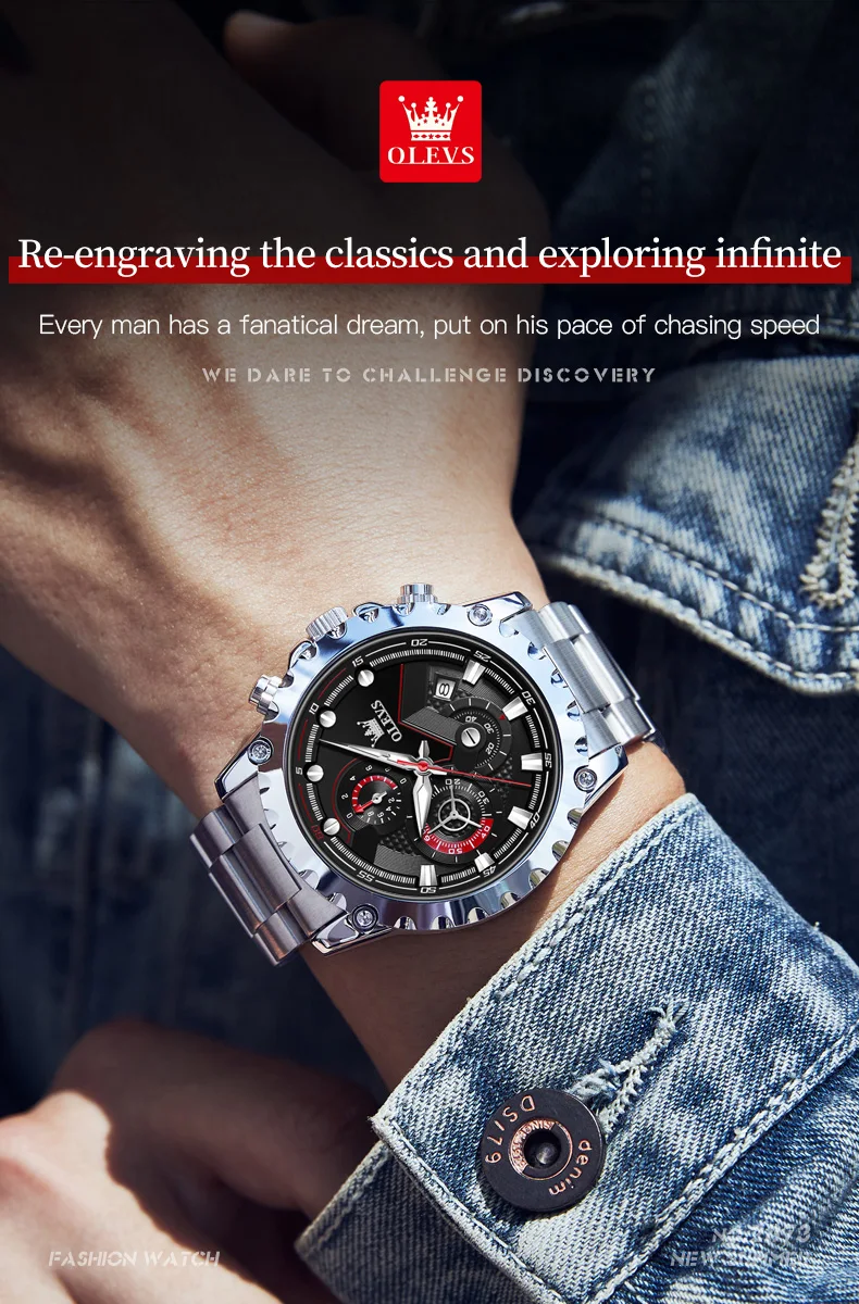 OLEVS 2873 Men Top Brand Luxury Time Quartz Watch Quality Genuine Leather  Men Wristwatch