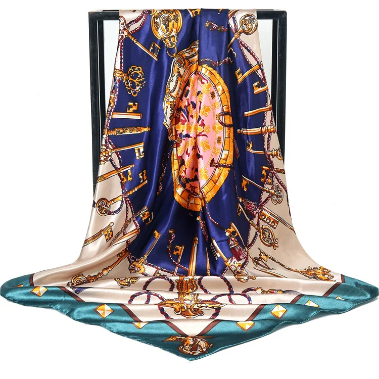 90*90CM Custom Logo silk big square scarf hot style satin print ladies silk scarf AliExpre new wild scarf women