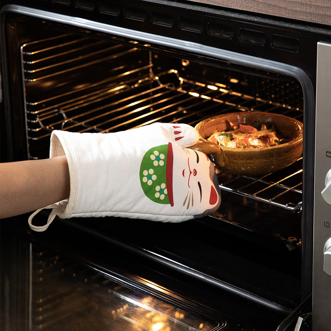 Printed Cotton Oven Mitts, Household