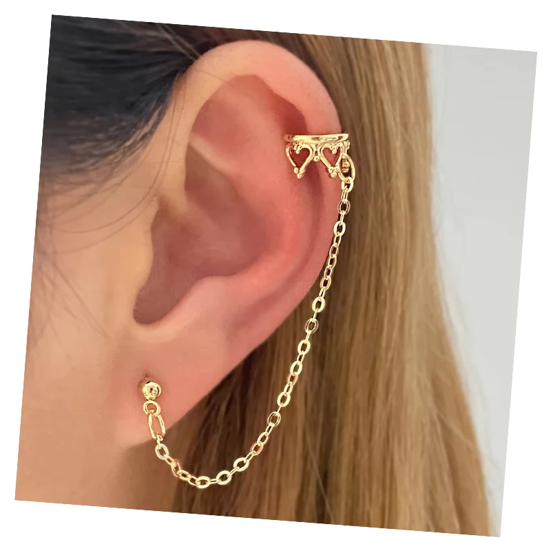Wholesale Minimalist Gold Plated Crown Chain Ear Cuff Piercing Stud  Earrings Set for Women Jewelry