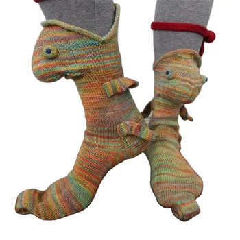 Funny Animal Knit Socks for Women Novelty Crocodile Floor Socks Christmas Creative 3D Chameleon Shark Socks