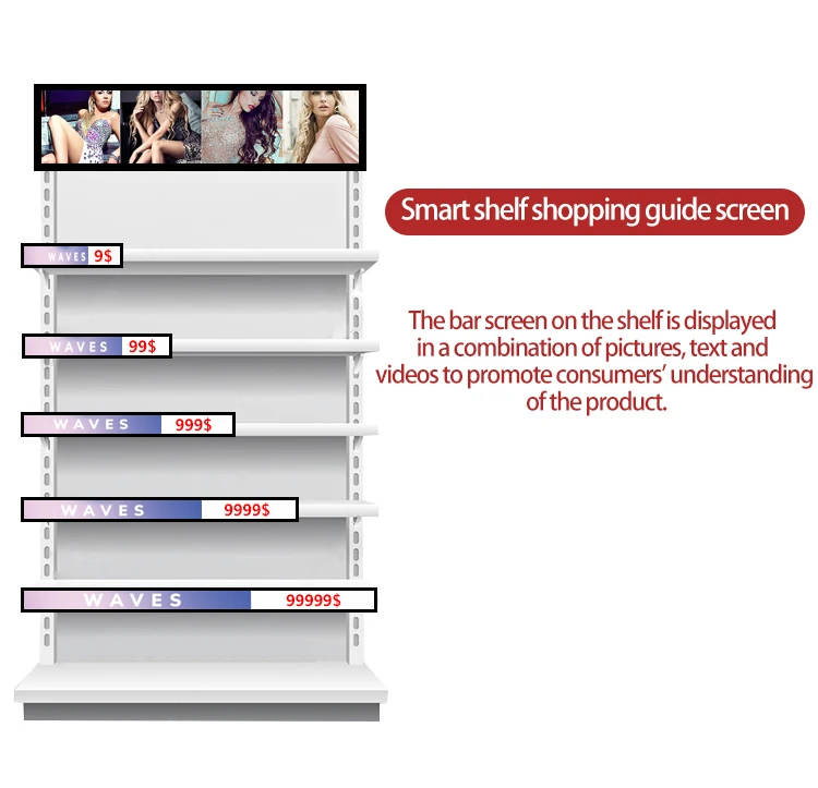 23 24 35 37 Inch Ultra Wide Shelf Edge Advertising Digital Signage Monitor Type Stretched Bar Lcd Display Screen