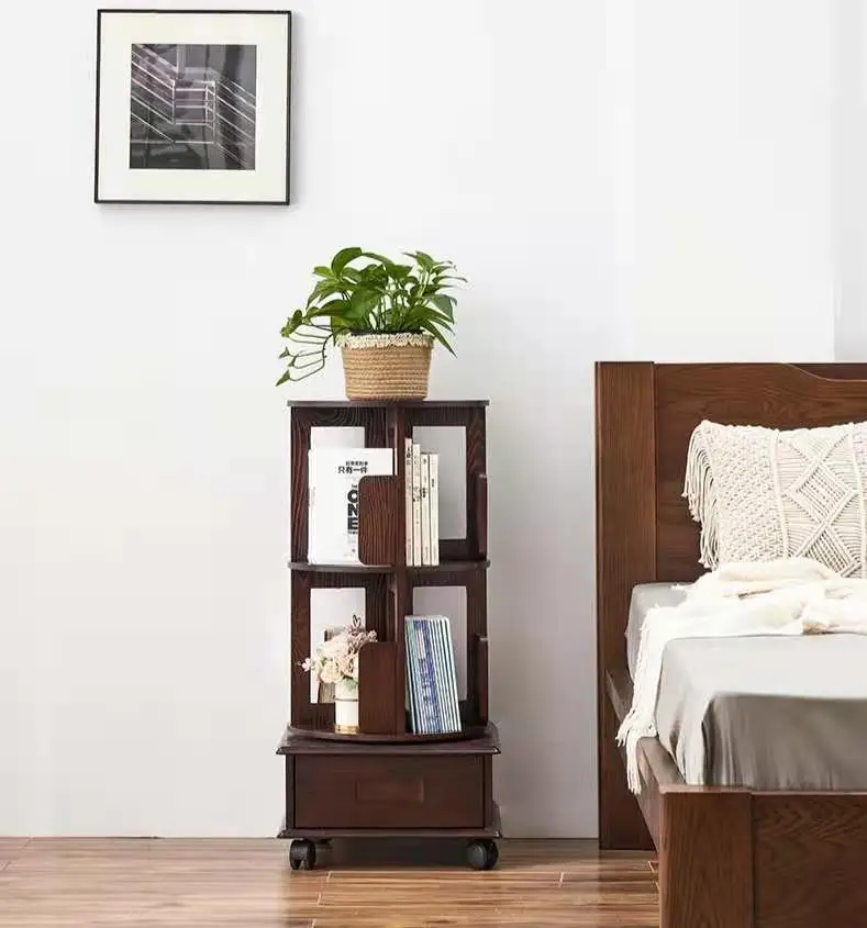Libreria Girevole 360° In Legno Di Pino – 4 Ripiani – Rotazione Liscia – Per Ufficio, Soggiorno, Camera Da Letto - 2