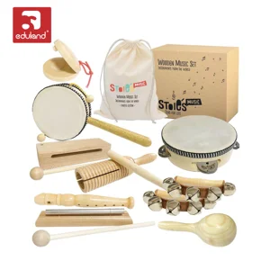 EDULAND Montessori-Inspired Wooden Musical Instrument Pretend Play Toy for Toddlers Baby Rattles Natural Wood Kids Music