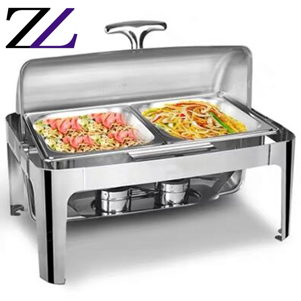 Chaving Dishes Dining Dinnerware Rectangular Buffet Roll Top Chaufing Dish Window Electric Kitchen Counter Top Food Shafer