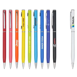 Luxury Hotel Novelty Business Gifts Slim Metal Ballpoint Pen White Black Laser Engraved Logo 0.5 mm Cheap Promotional Business