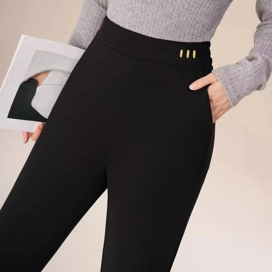 2025 Autumn-Winter Collection - New Loose Straight High-Waist Casual Pants in Size - Slim Fit Design with Solid Pattern