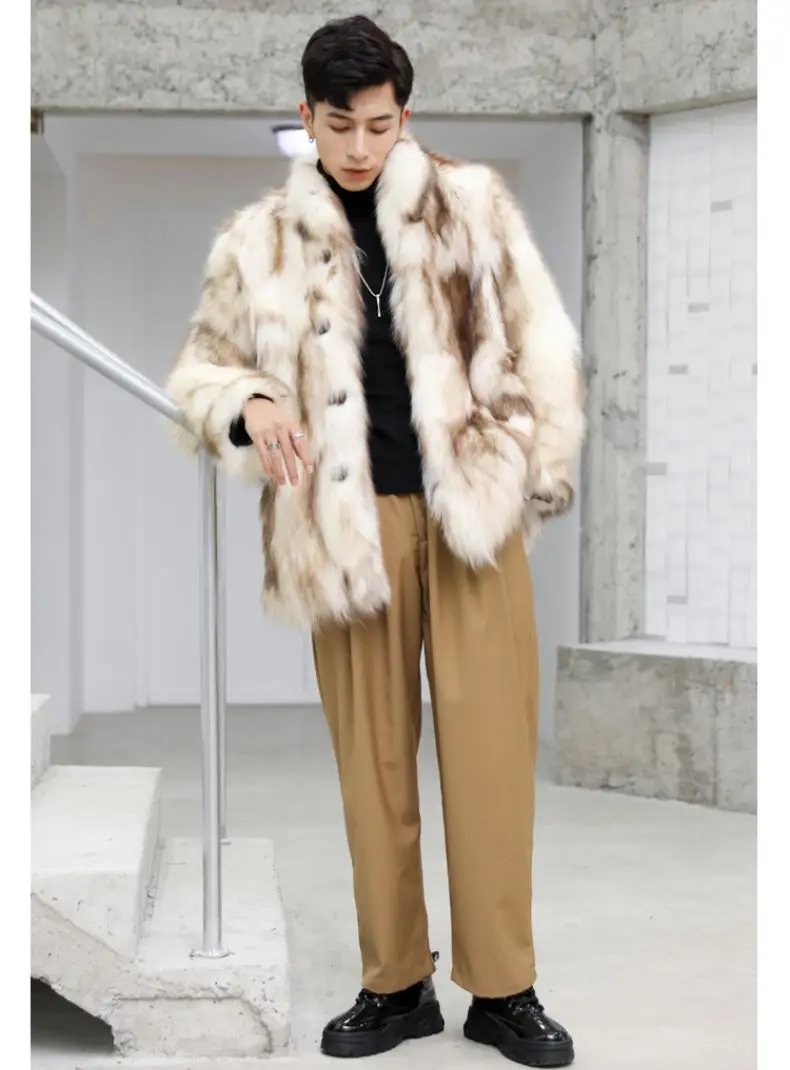 Finland imported SAGA-grade fox fur coat men's 2022 new light luxury hooded fur coat winter