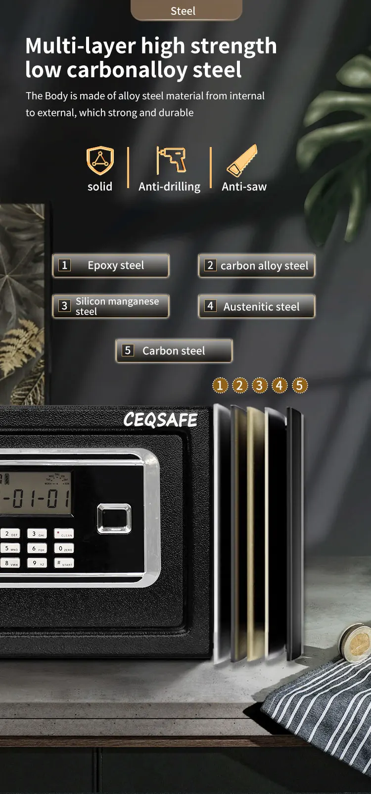 CEQSAFE High Security Mini Safe Box With Digital Keypad for Hotel Room factory