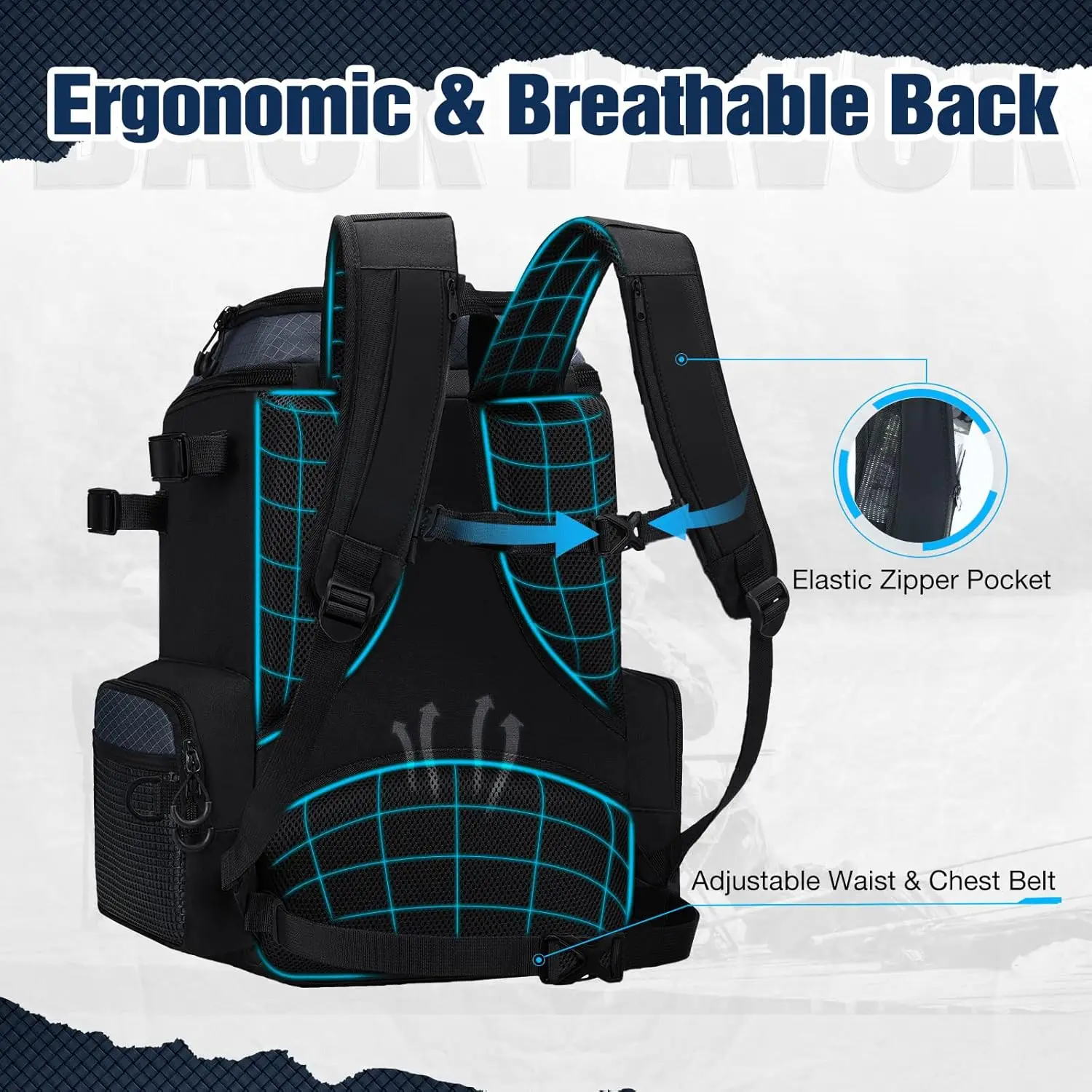 Fishing Tackle Backpack with Rod Holders and 4 Tackle Boxe Outdoor Fishing Bag with Waterproof Rain Cover