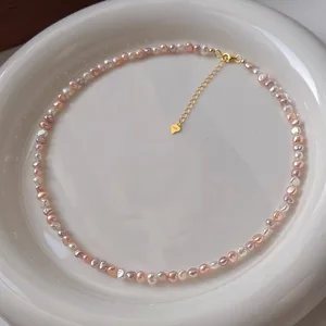S925 Silver Baroque Freshwater Pearl Necklace for Women  Candy Color Clavicle Chain Trendy Jewelry Accessory