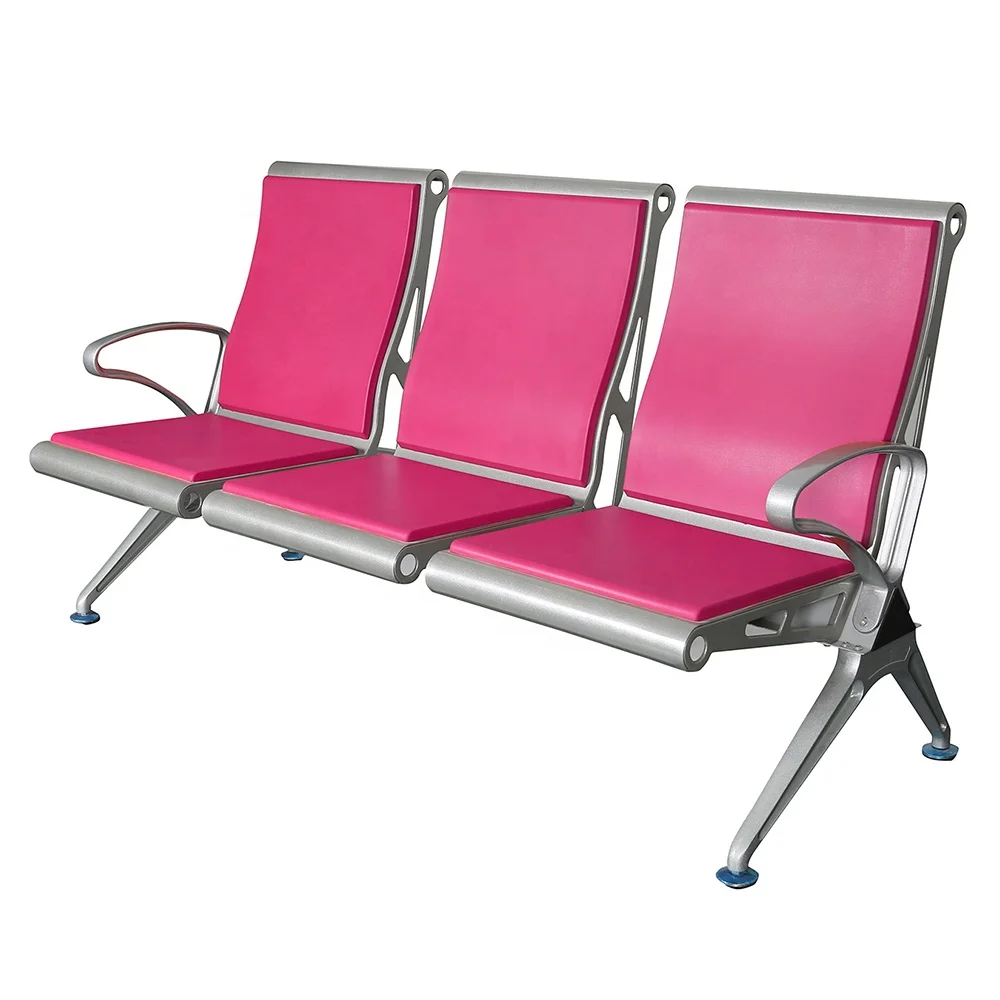 Beauty Salon Reception Waiting 3 4 5 Seater Price Airport Public Seating Bench Silver Steel Bus Stop Chair for Public YA-J108P1