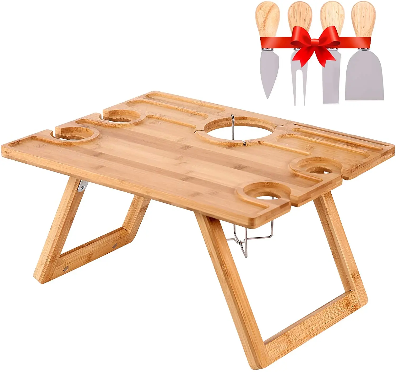 Бамбуковый складной портативный стол для пикника с держатель для вина и стеклянный держатель деревянные складные закуски