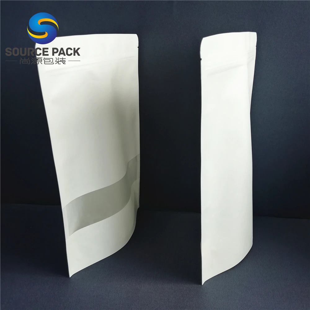 Wholesale Food Packaging Ziplock Stand up Pouch White Kraft Paper Bag With Window